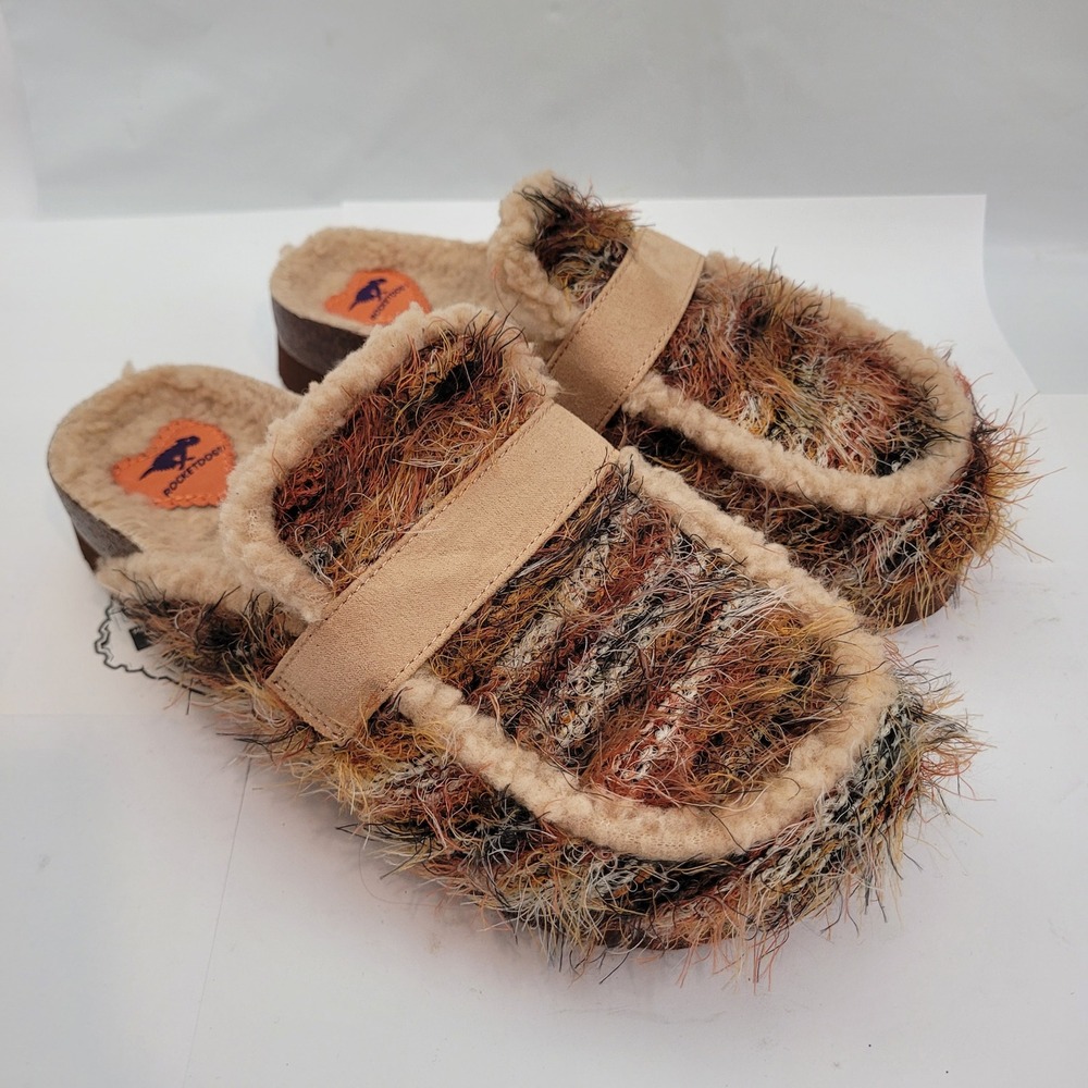 Rocket Dog Mules Womens Brown Multi Shaggy Faux Fur Sherpa C451 0725
